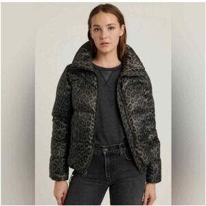 Lucky Brand Puffer Jacket Animal Print Green and Black Size M Women's Full Zip